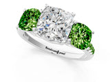 White gold Three-Stone Cushion Cut Diamond Ring with Round with Peridot side stone Pavé Band and Prong Setting_13