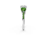 White gold Three-Stone Cushion Cut Diamond Ring with Round with Peridot side stone Pavé Band and Prong Setting_14