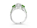 White gold Three-Stone Cushion Cut Diamond Ring with Round with Peridot side stone Pavé Band and Prong Setting_15
