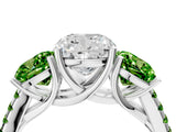 White gold Three-Stone Cushion Cut Diamond Ring with Round with Peridot side stone Pavé Band and Prong Setting_16