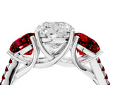 White gold Three-Stone Cushion Cut Diamond Ring with Round with Ruby side stone Pavé Band and Prong Setting_16