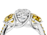 White gold Three-Stone Cushion Cut Diamond Ring with Round with Yellow Sapphire side stone Pavé Band and Prong Setting_16