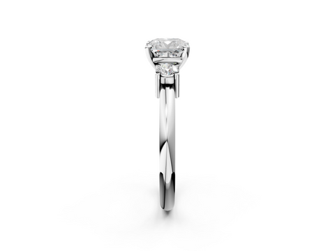 White gold Three-Stone Cushion Cut Diamond Solitaire with Prong Setting and Classic Band_101