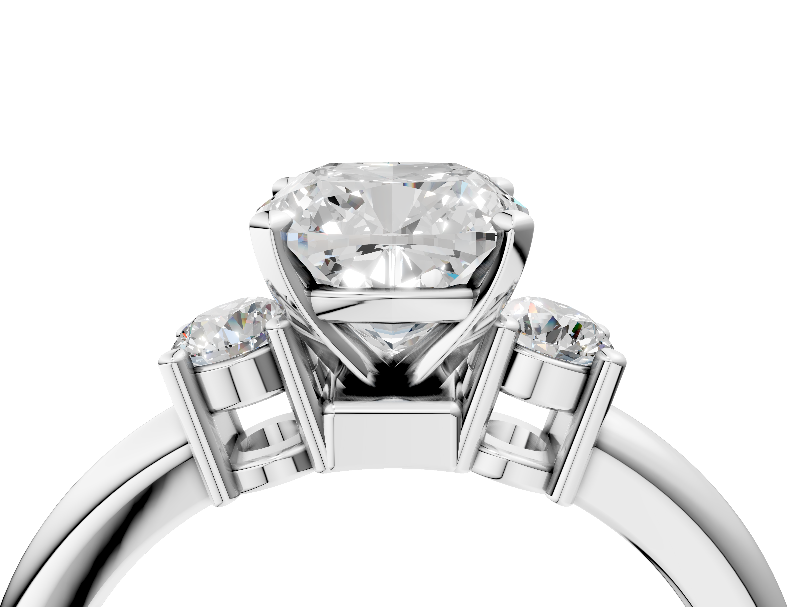 White gold Three-Stone Cushion Cut Diamond Solitaire with Prong Setting and Classic Band_102