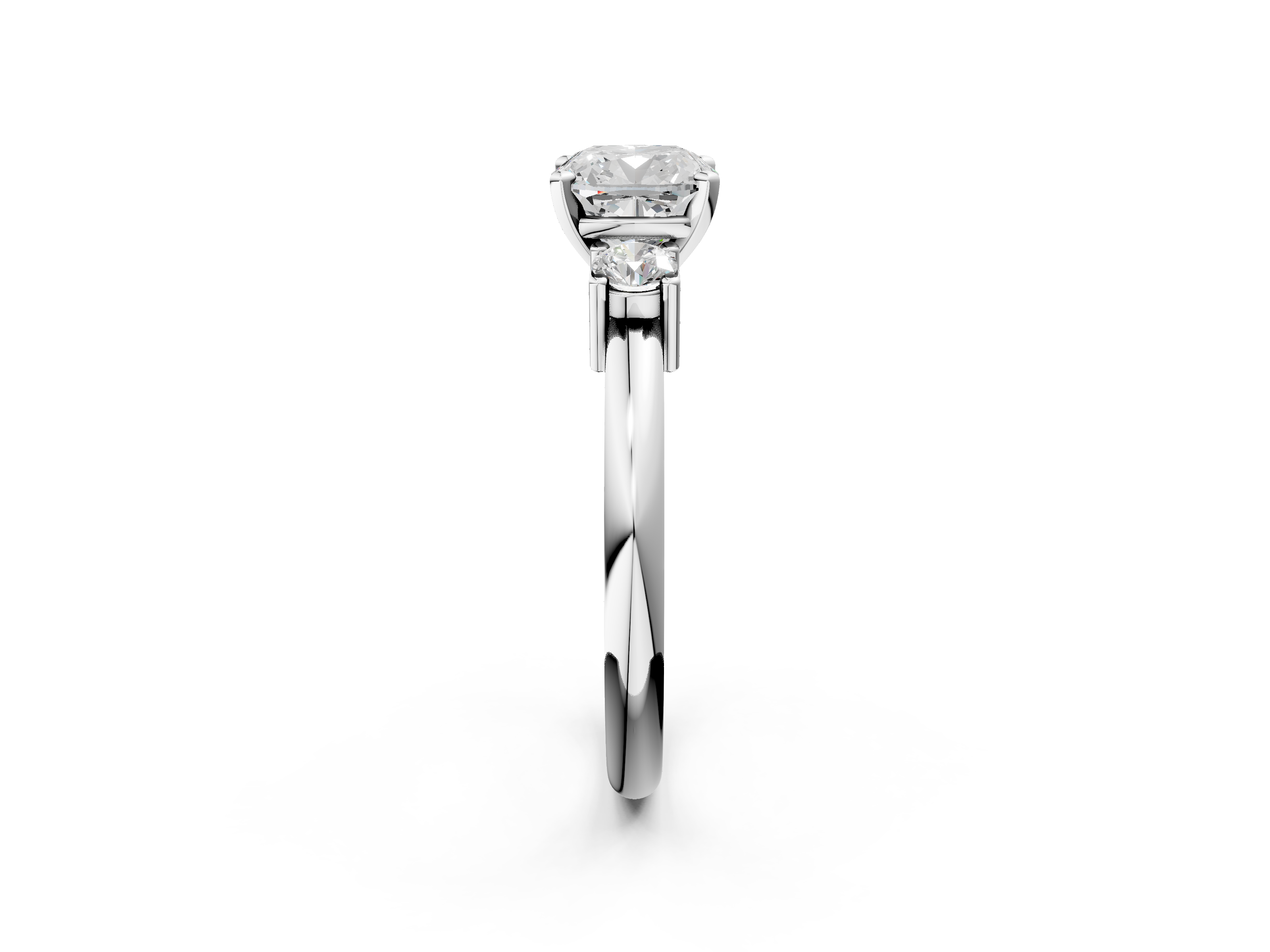 White gold Three-Stone Cushion Cut Diamond Solitaire with Prong Setting and Classic Band_102