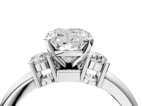 White gold Three-Stone Cushion Cut Diamond Solitaire with Prong Setting and Classic Band_103