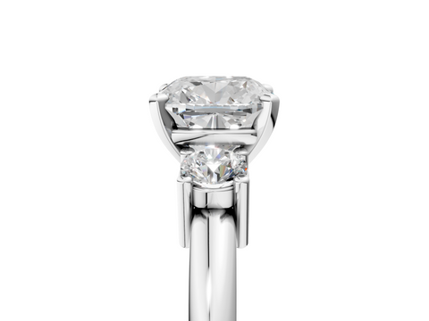 White gold Three-Stone Cushion Cut Diamond Solitaire with Prong Setting and Classic Band_103
