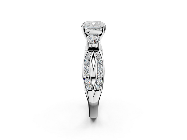 White gold Three-Stone Cushion Cut Diamond Twist Band with Prong Setting