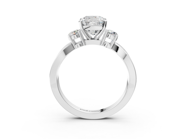 White gold Three-Stone Cushion Cut Diamond Twist Band with Prong Setting