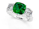 White gold Three-Stone Cushion Cut Emerald Braided Band Ring with Four-Prong Setting_46