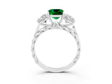 White gold Three-Stone Cushion Cut Emerald Braided Band Ring with Four-Prong Setting_51