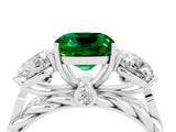 White gold Three-Stone Cushion Cut Emerald Braided Band Ring with Four-Prong Setting_52