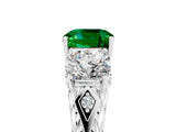 White gold Three-Stone Cushion Cut Emerald Braided Band Ring with Four-Prong Setting_53