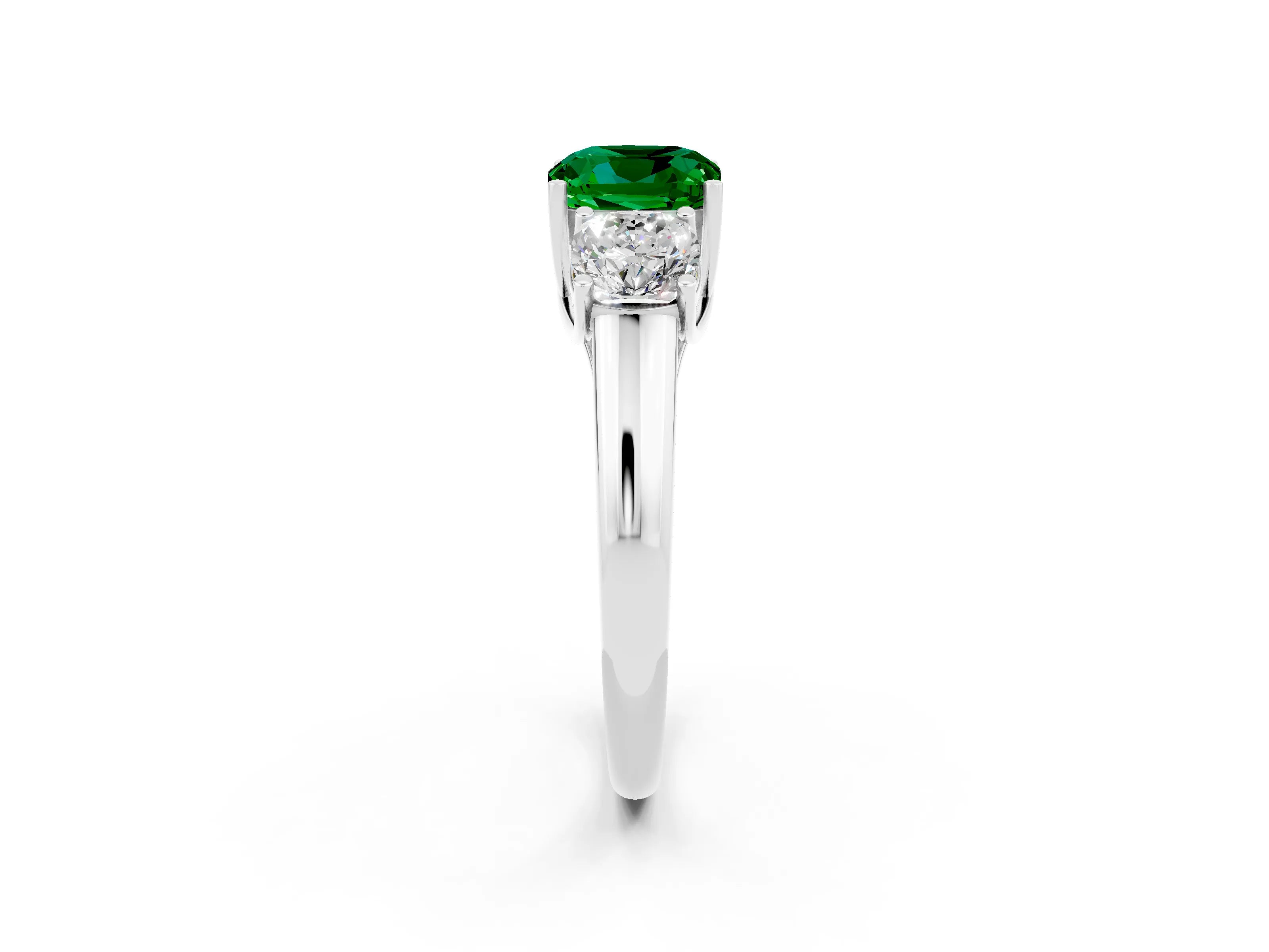 White gold Three-Stone Cushion Cut Emerald Engagement Ring with Prong Setting_2
