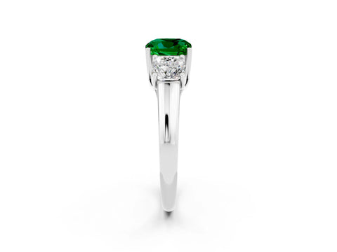 White gold Three-Stone Cushion Cut Emerald Engagement Ring with Prong Setting_2