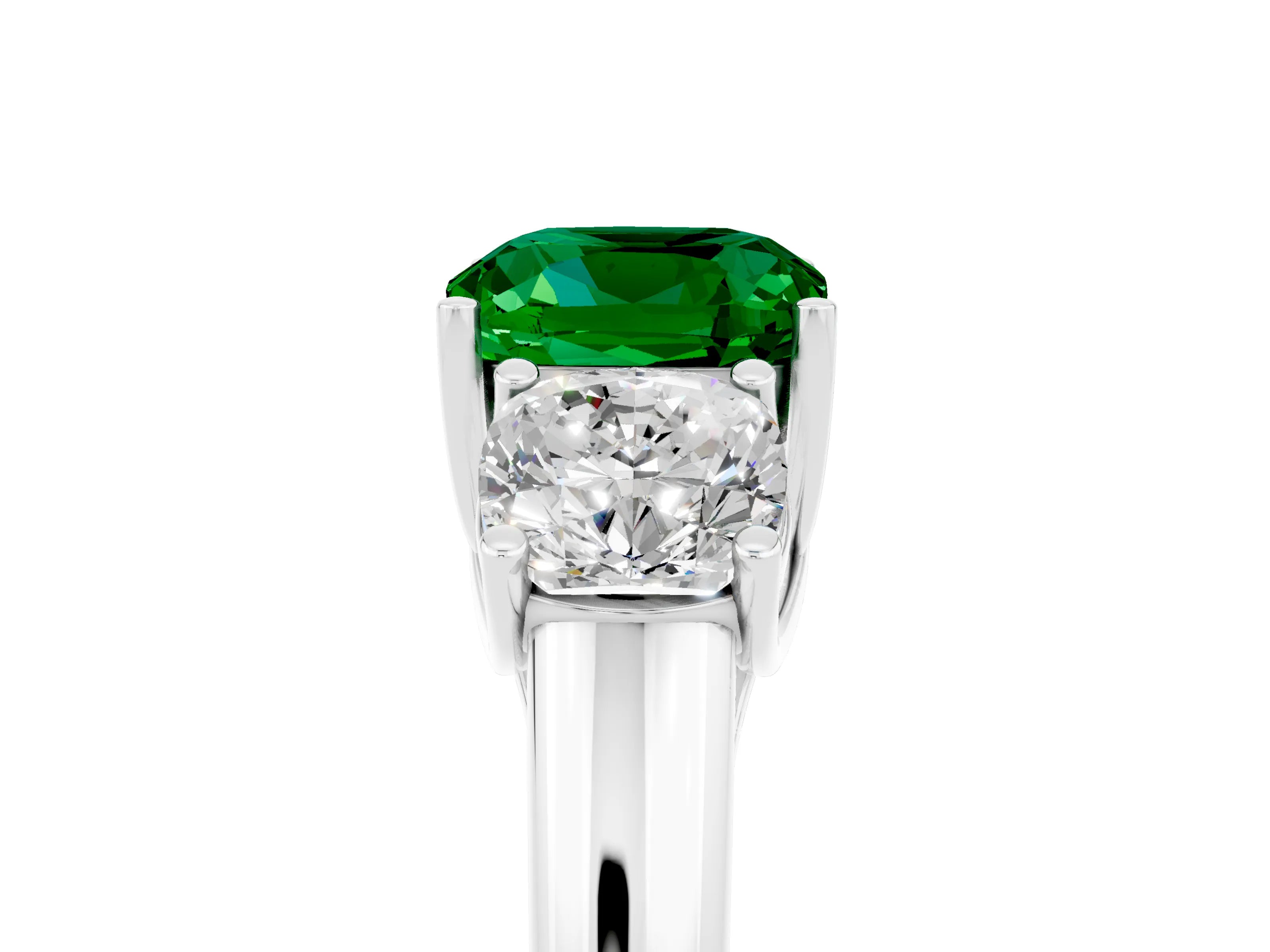White gold Three-Stone Cushion Cut Emerald Engagement Ring with Prong Setting_5