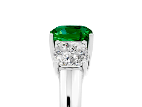 White gold Three-Stone Cushion Cut Emerald Engagement Ring with Prong Setting_5
