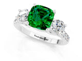 White gold Three-Stone Cushion Cut Emerald Pavé Band with Four-Prong Setting_1