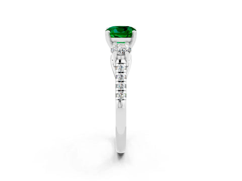 White gold Three-Stone Cushion Cut Emerald Pavé Band with Four-Prong Setting_2