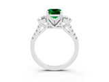 White gold Three-Stone Cushion Cut Emerald Pavé Band with Four-Prong Setting_3