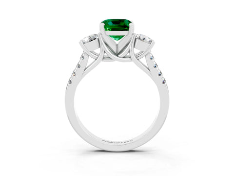 White gold Three-Stone Cushion Cut Emerald Pavé Band with Four-Prong Setting_3