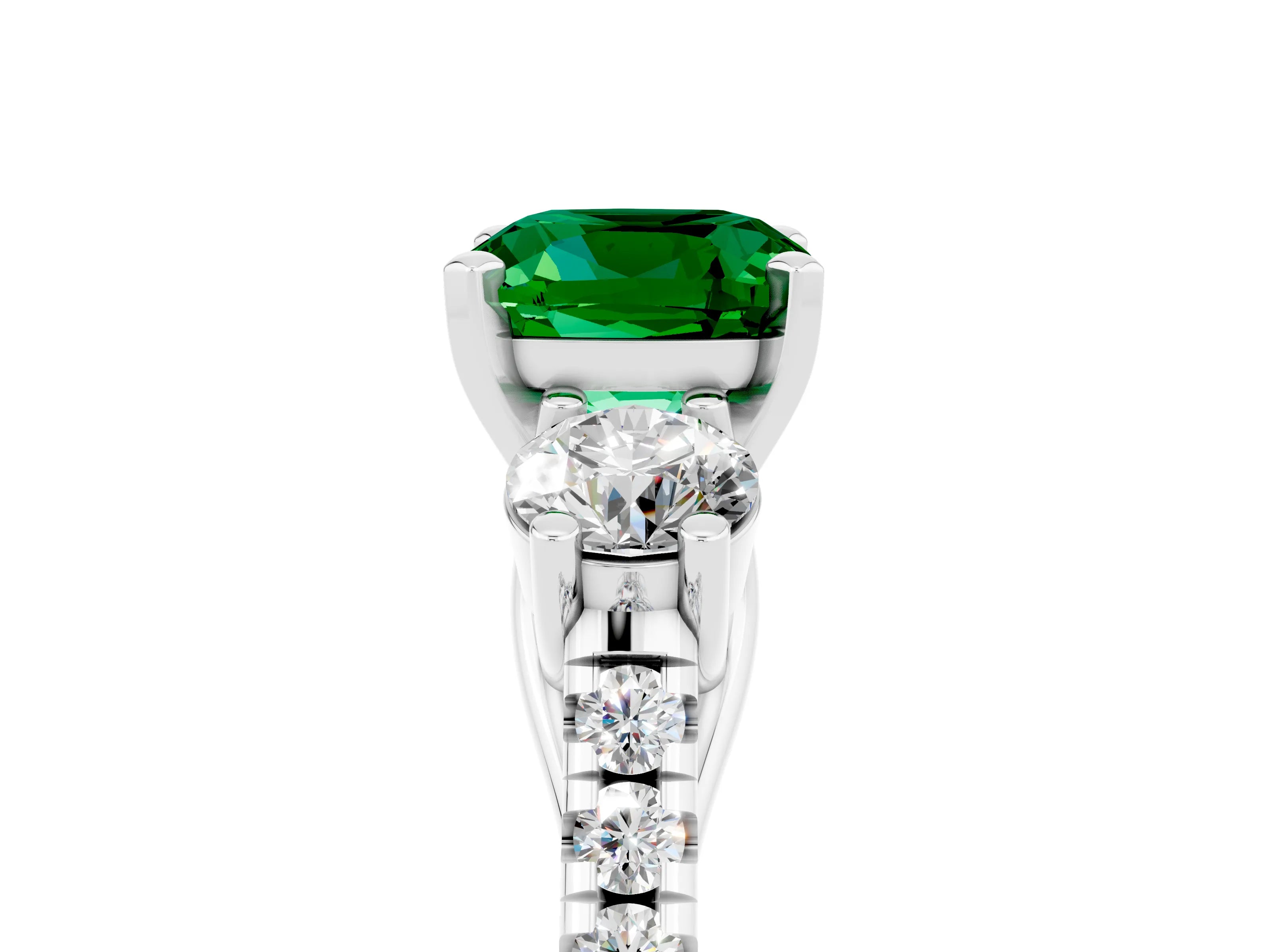 White gold Three-Stone Cushion Cut Emerald Pavé Band with Four-Prong Setting_5
