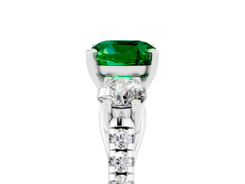 White gold Three-Stone Cushion Cut Emerald Pavé Band with Four-Prong Setting_5