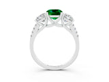 White gold Three-Stone Cushion Cut Emerald Ring with Pavé Band and Prong Setting_15