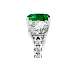 White gold Three-Stone Cushion Cut Emerald Ring with Pavé Band and Prong Setting_17