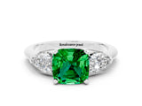White gold Three-Stone Cushion Cut Emerald Ring with Pear Side Stones and Four-Prong Setting