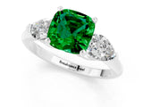 White gold Three-Stone Cushion Cut Emerald Ring with Pear Side Stones and Four-Prong Setting_1