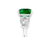 White gold Three-Stone Cushion Cut Emerald Ring with Pear Side Stones and Four-Prong Setting_5