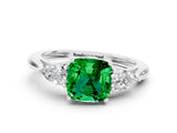 White gold Three-Stone Cushion Cut Emerald Ring with Pear  Side Stones in Four-Prong Setting_12
