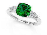 White gold Three-Stone Cushion Cut Emerald Ring with Pear  Side Stones in Four-Prong Setting_13