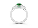White gold Three-Stone Cushion Cut Emerald Ring with Pear  Side Stones in Four-Prong Setting_15