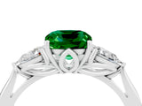 White gold Three-Stone Cushion Cut Emerald Ring with Pear  Side Stones in Four-Prong Setting_16