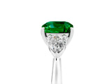 White gold Three-Stone Cushion Cut Emerald Ring with Pear  Side Stones in Four-Prong Setting_17
