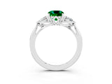 White gold Three-Stone Cushion Cut Emerald Ring with Pear  Side Stones in Four-Prong Setting_51