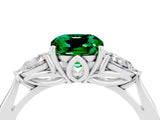 White gold Three-Stone Cushion Cut Emerald Ring with Pear  Side Stones in Four-Prong Setting_52