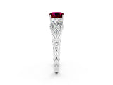 White gold Three-Stone Cushion Cut Garnet Braided Band Ring with Four-Prong Setting_47