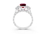 White gold Three-Stone Cushion Cut Garnet Braided Band Ring with Four-Prong Setting_48