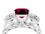 White gold Three-Stone Cushion Cut Garnet Braided Band Ring with Four-Prong Setting_49