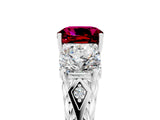 White gold Three-Stone Cushion Cut Garnet Braided Band Ring with Four-Prong Setting_53