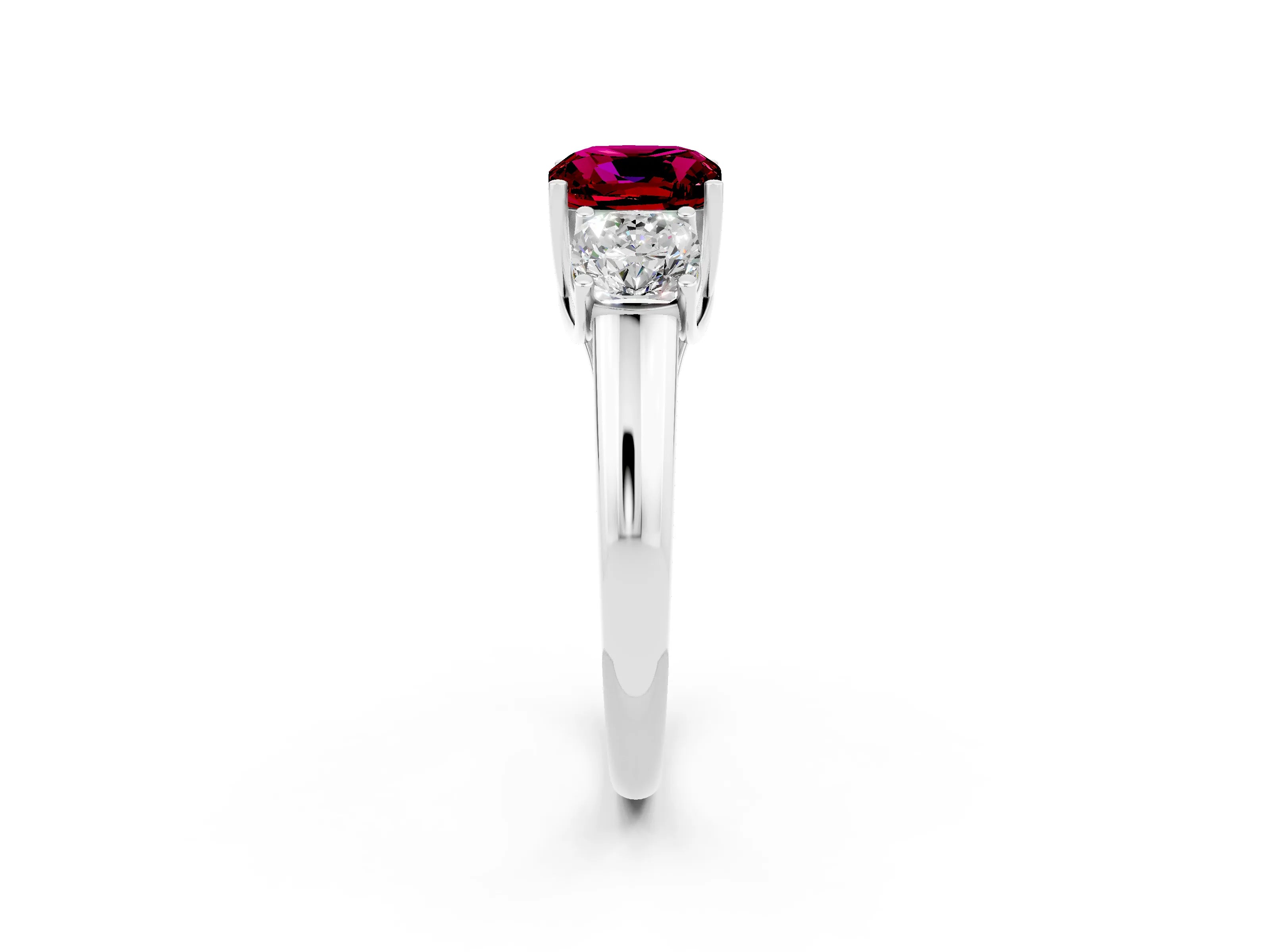 White gold Three-Stone Cushion Cut Garnet Engagement Ring with Prong Setting_2
