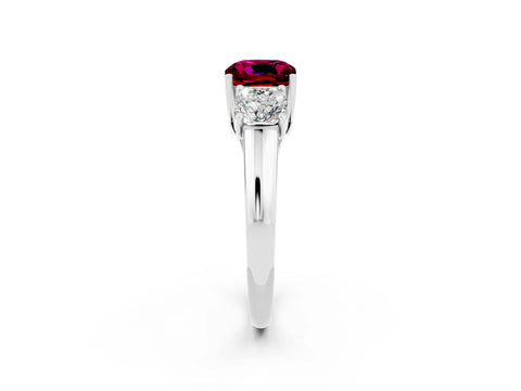 White gold Three-Stone Cushion Cut Garnet Engagement Ring with Prong Setting_2