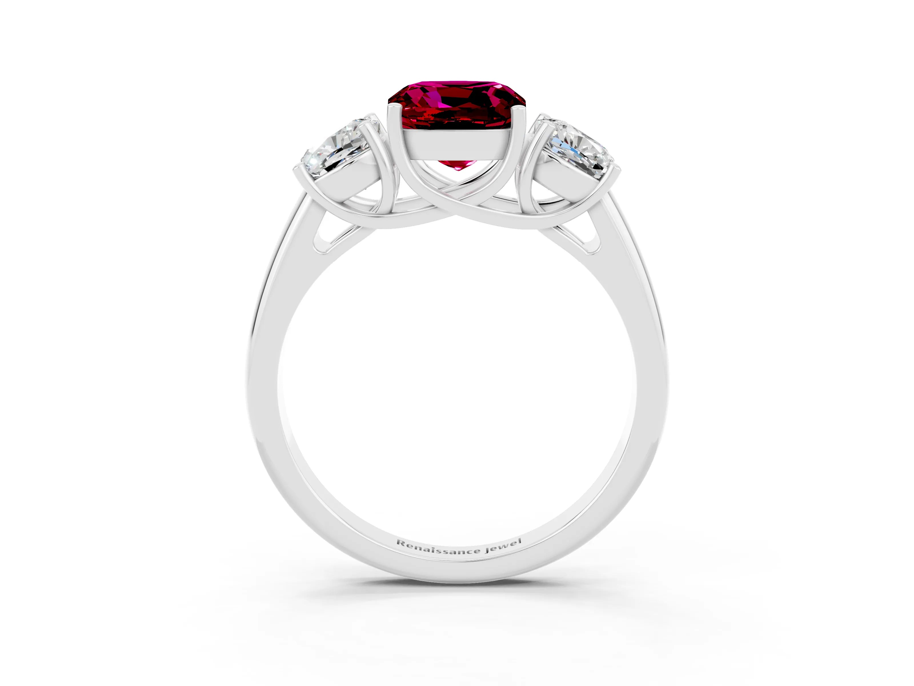 White gold Three-Stone Cushion Cut Garnet Engagement Ring with Prong Setting_3