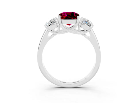 White gold Three-Stone Cushion Cut Garnet Engagement Ring with Prong Setting_3