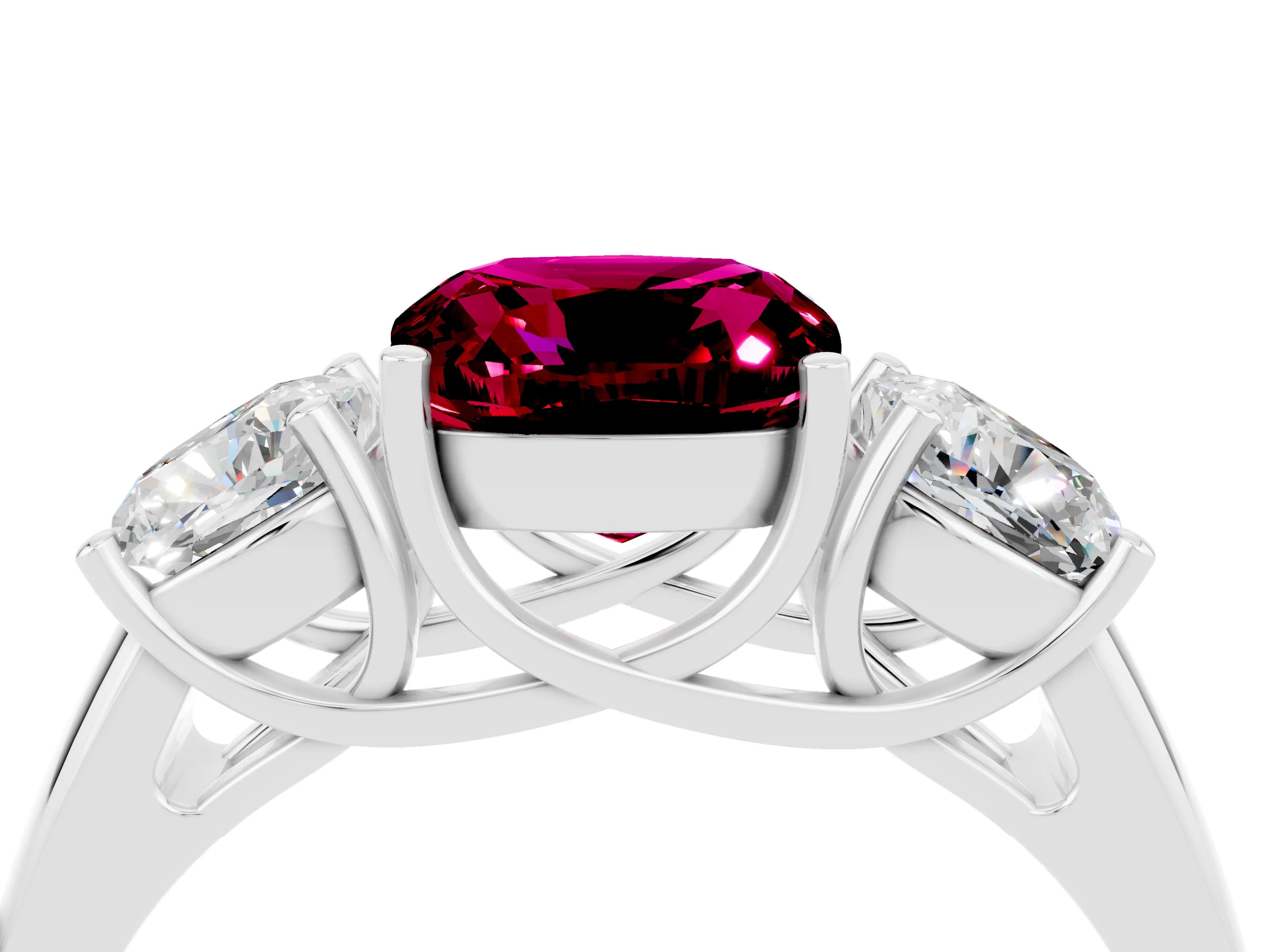 White gold Three-Stone Cushion Cut Garnet Engagement Ring with Prong Setting_4