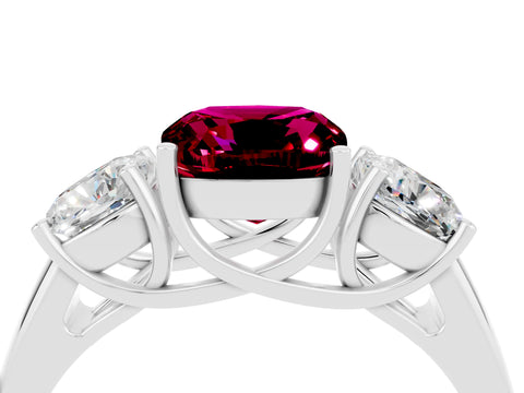 White gold Three-Stone Cushion Cut Garnet Engagement Ring with Prong Setting_4