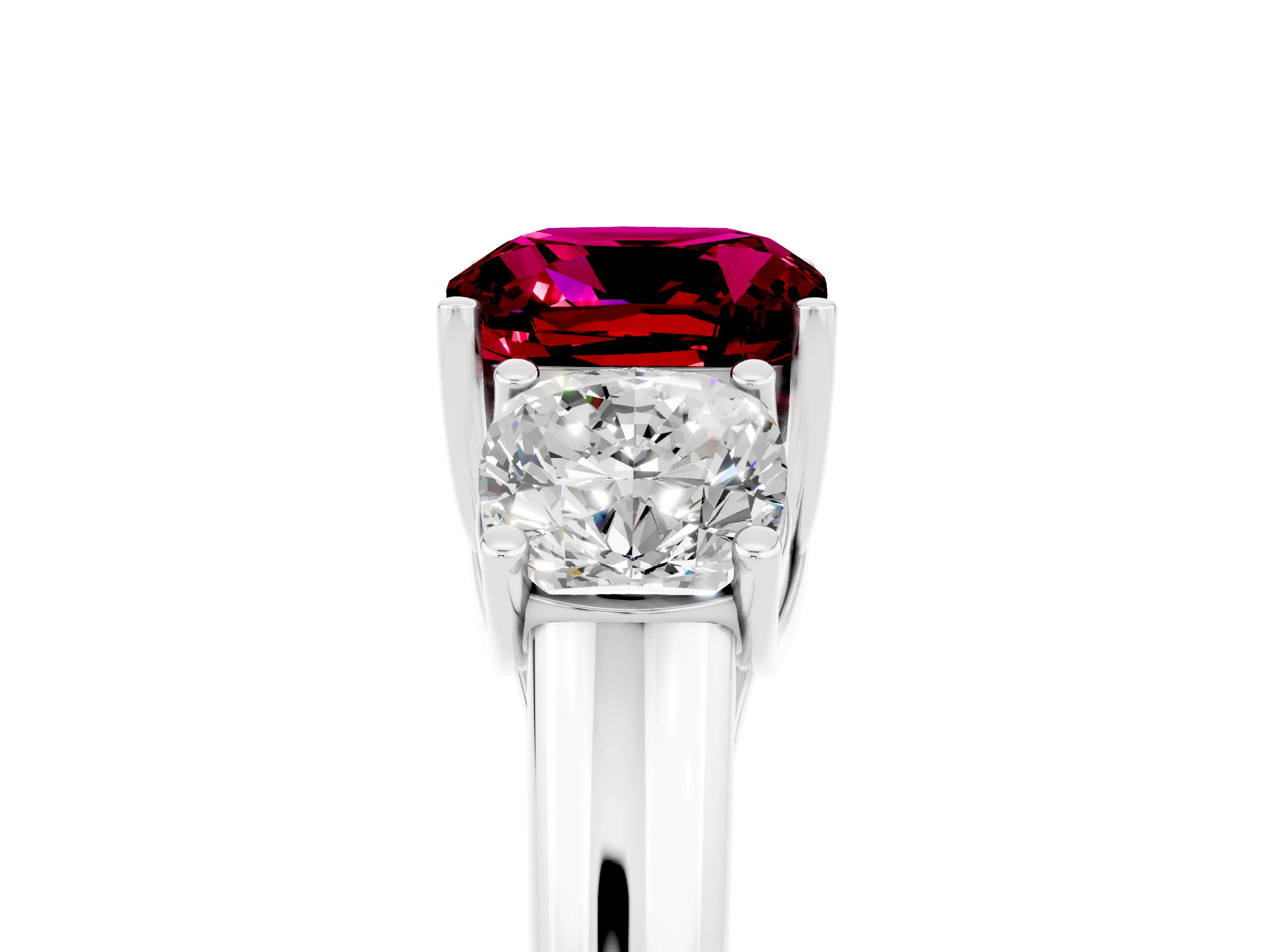 White gold Three-Stone Cushion Cut Garnet Engagement Ring with Prong Setting_5